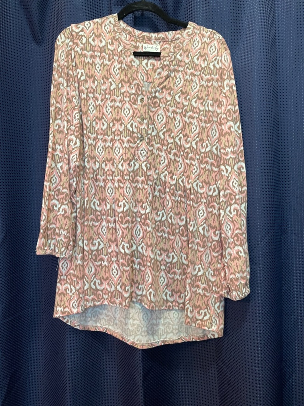 Wonderly Pink Cream Patterned Long Sleeve Blouse